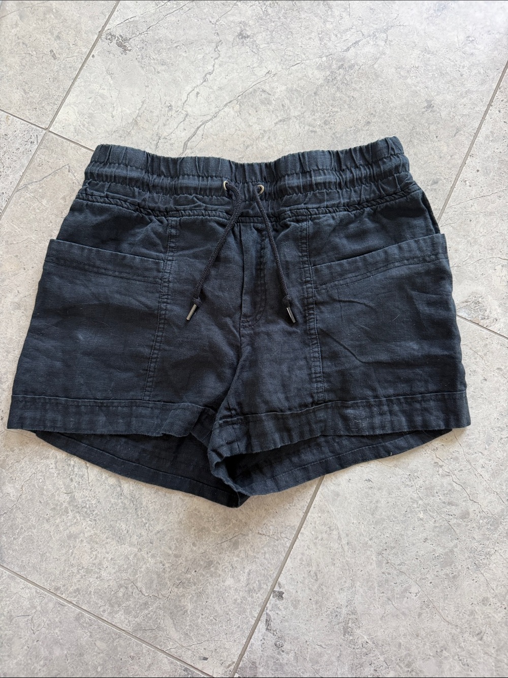 Athleta Black Drawstring Waist 100% Linen Shorts